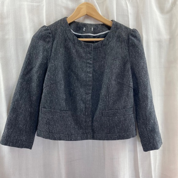 Jackets & Blazers - Women's Tweed Cropped Blazer Jacket with Puff Sleeves‎ Small Classic Old Money